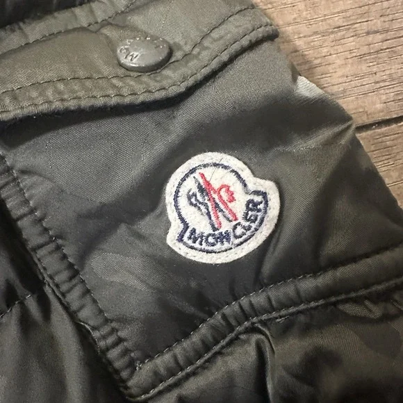 Moncler Maya Giubbotto Green Camo Coat Boys 6 Green Zip Up Down Feather Jacket - Picture 2 of 16